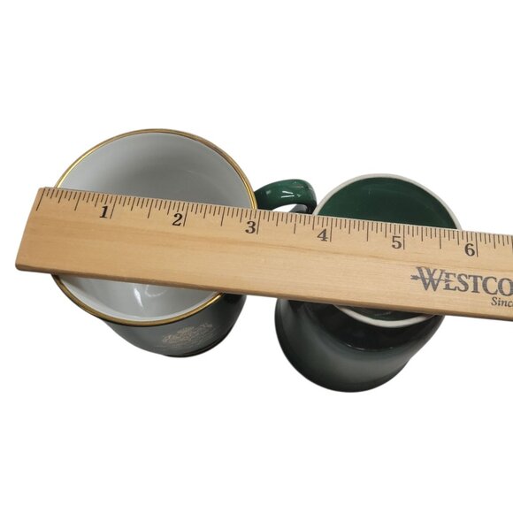 2 Gevalia Kaffe Green Footed Pedestal Mugs Gold Royal Emblem King of Sweden Coff - Picture 6 of 10